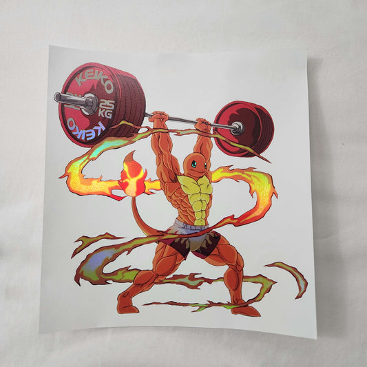 Flame breathing is known for its singular powerful strikes. This design was created to express PR attempts and training days with heavy singles.  Graphic shows Chadmander performing a split jerk.